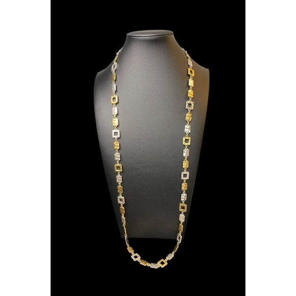 Lia Sophia Gold & Silver Square Link Long Necklace -242 - Picture 1 of 3